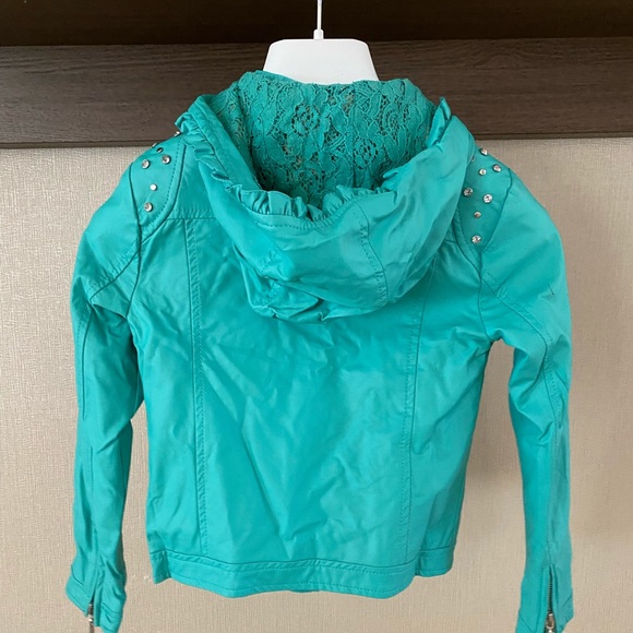 SILVIAN HEACH KIDS FUX LEATHER JACKET w/ STONES - MINT GREEN - SZ 6 - Picture 3 of 4